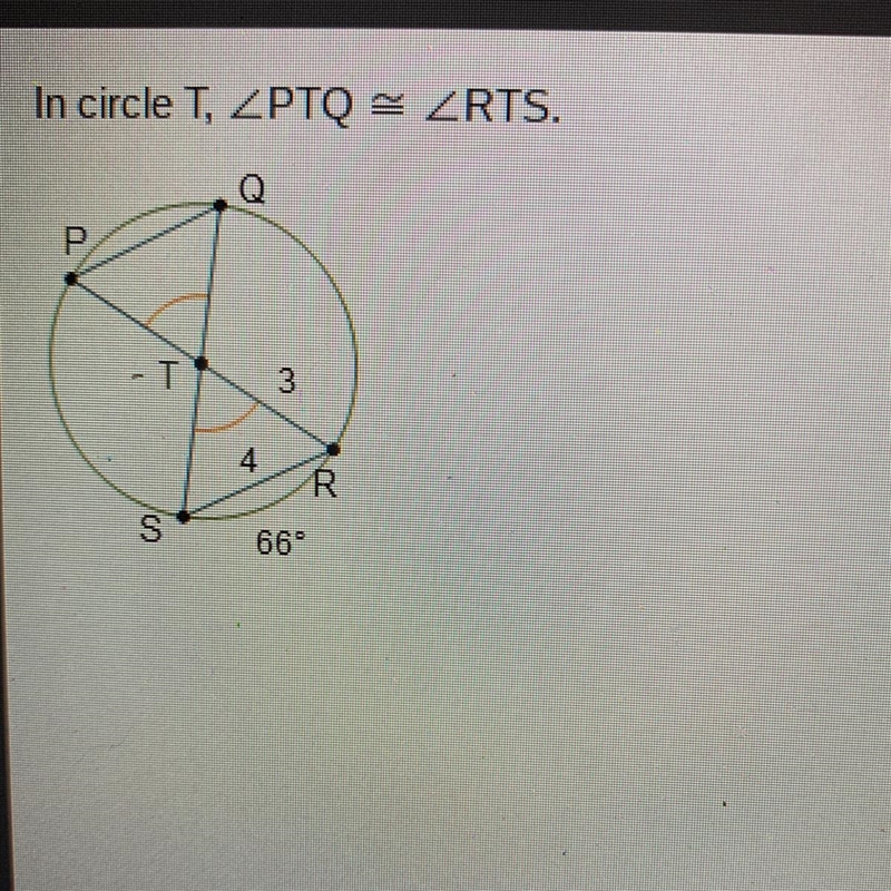 In circle T, PTQ = RTS. What is the measure of PQ? 24° 33° 48° 66°-example-1