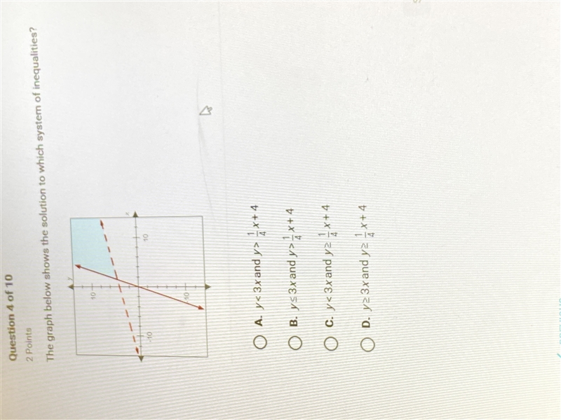 The graph below shows the solution to which system of inequalities?-example-1