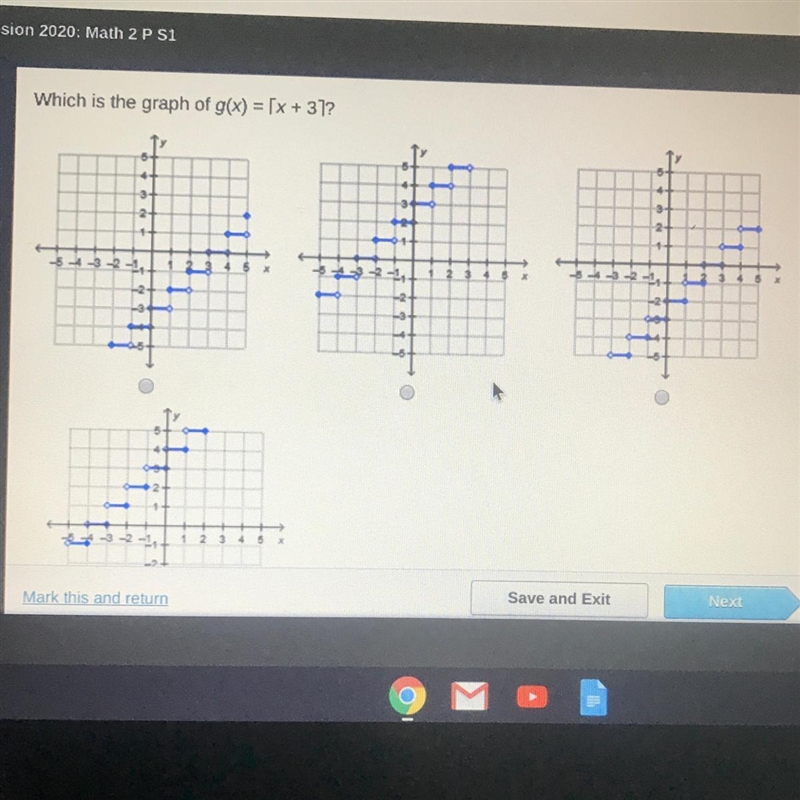 Which is the graph of g(x) = [X + 3]-example-1