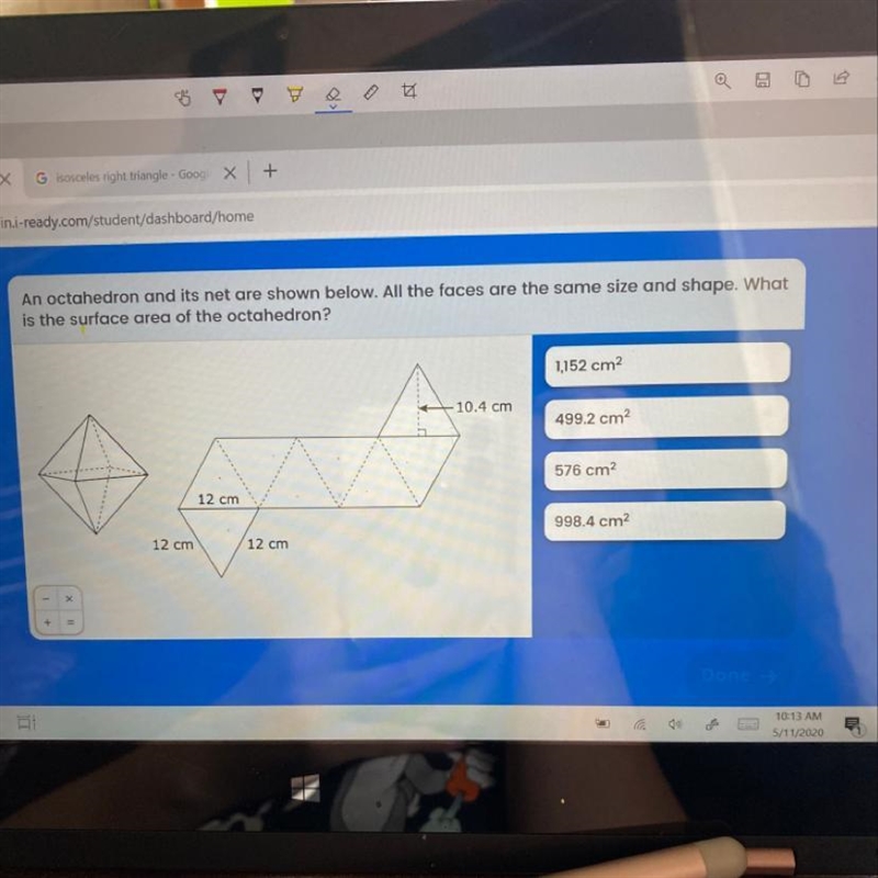 An octahedron and its net are shown below. All the faces are the same size and shape-example-1