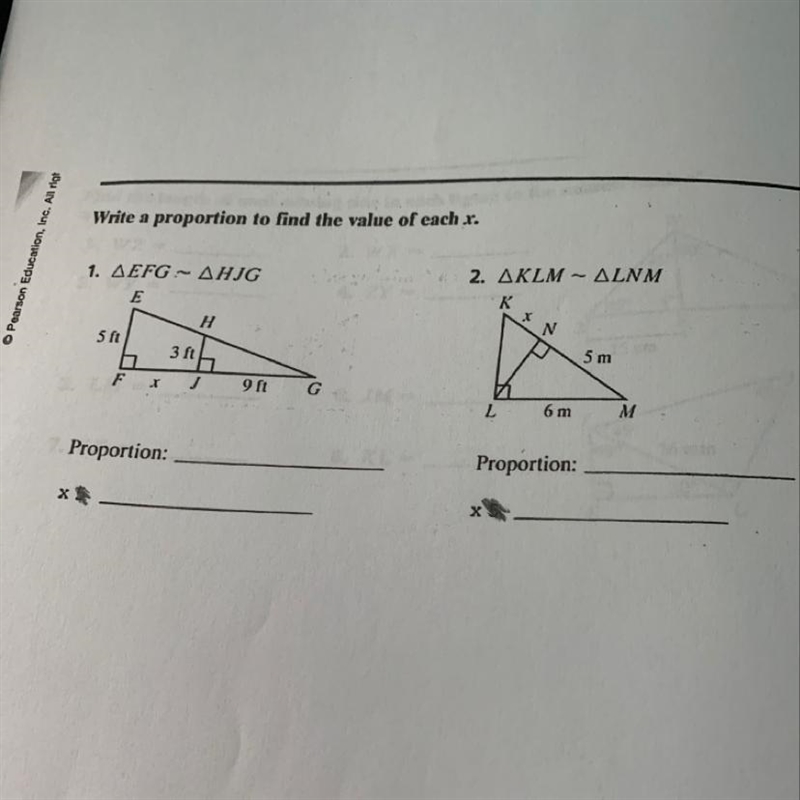 Write a proportion to find the value of each x-example-1