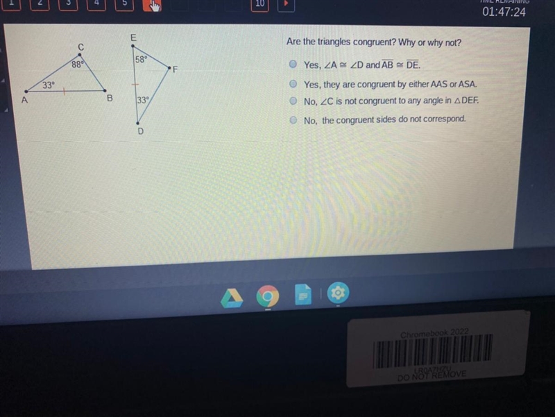 Are these triangles congruent? why or why not?-example-1