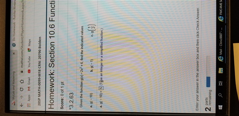 Given the function g(x)= 2x2+6 find the indicated value-example-1