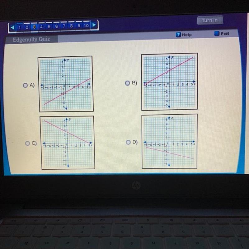 Which graph best represents the equation shown below? 2x + 4y = 10-example-1