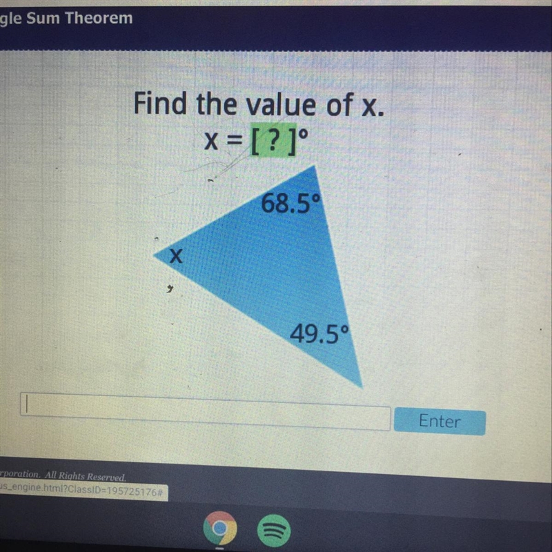 Angle sum theorem Find the value of x-example-1