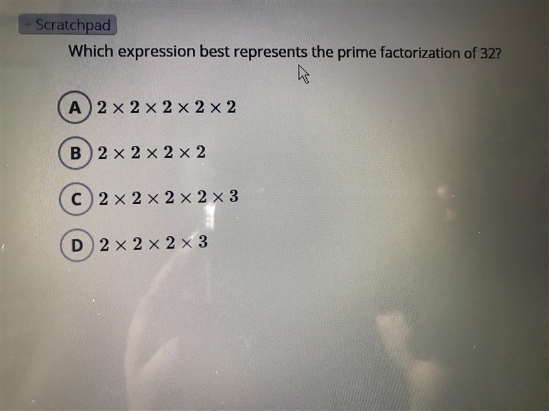 Which expression best represent the prime factorization of 32?-example-1