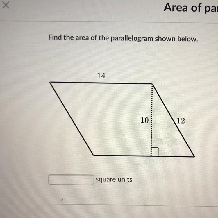 Find the area of the parallelogram shown below. 14 square units-example-1