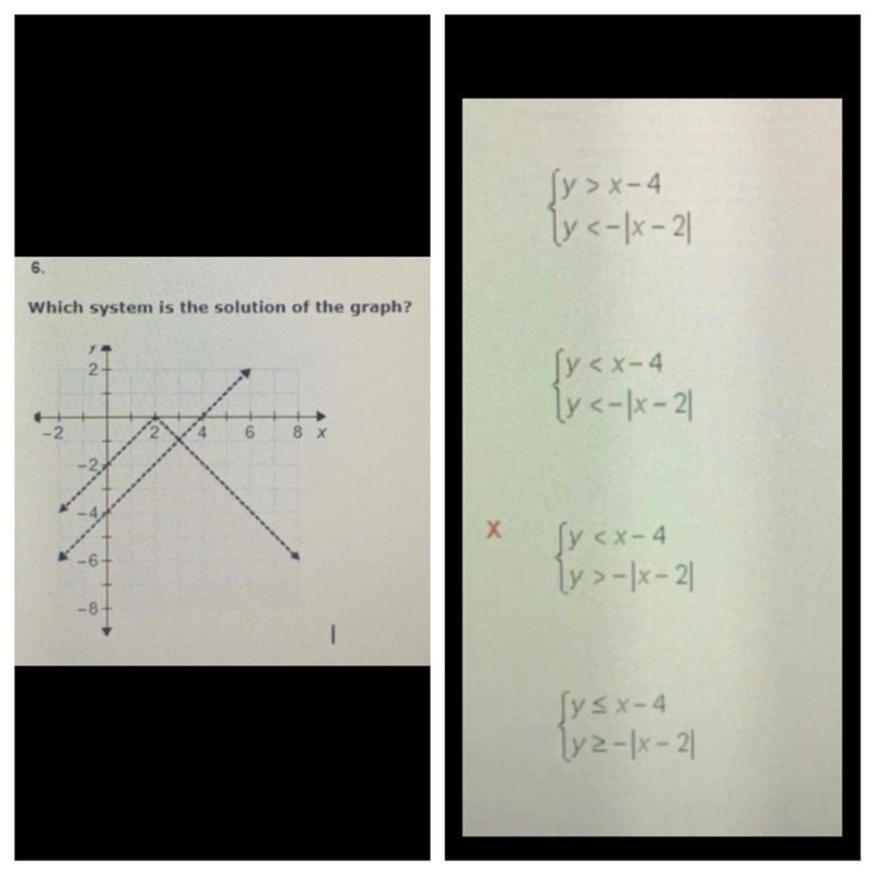 Which system is the solution of the graph? Please answer and Ps.. it’s not the answer-example-1