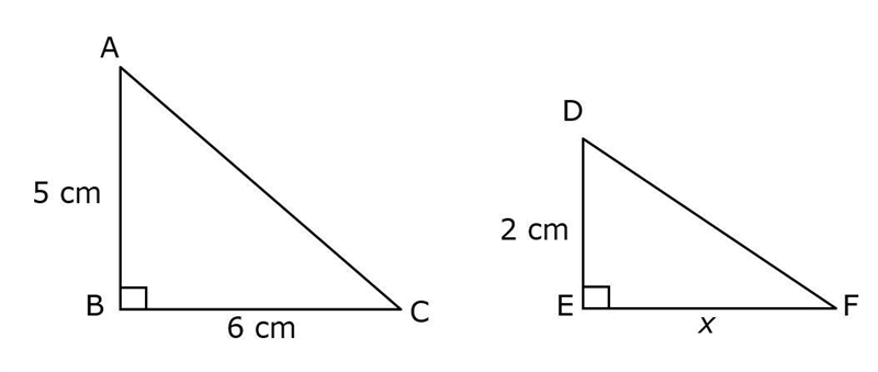 ΔDEF is similar to ΔABC as shown below, and x represents the length of segment EF-example-1