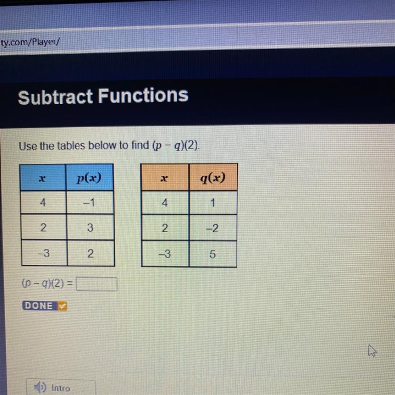 Use the tables below to find (p-q)(2)-example-1