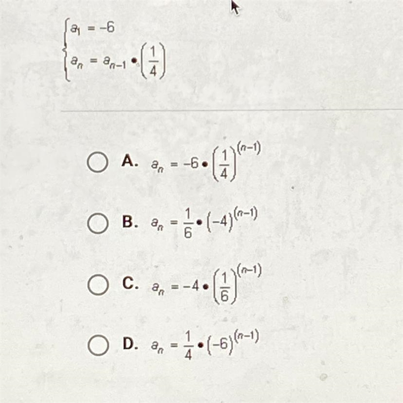 What is the explicit formula for the geometric sequence with this recursive formula-example-1