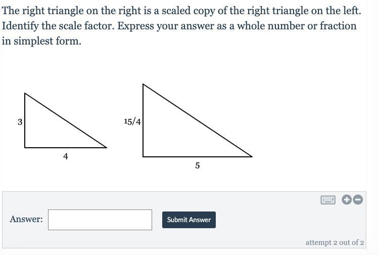 The right triangle on the right is a scaled copy of the right triangle on the left-example-1