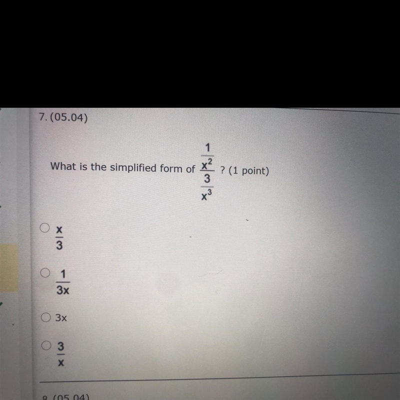 What is the simplified form of 1/x2 over 3/x3-example-1