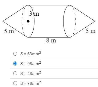 Identify the surface area of the composite figure in terms of π.-example-1