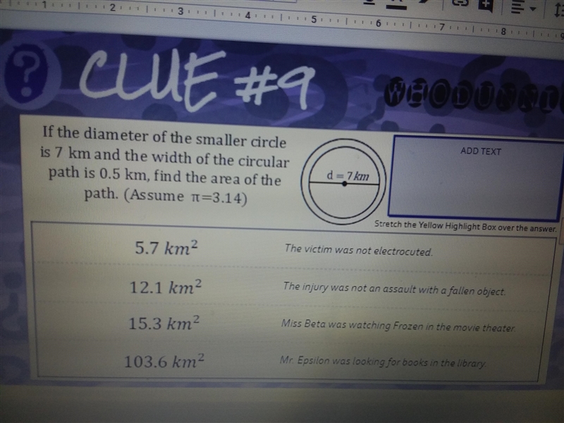 If the diameter of the smaller circle is 7 km and the width of the circular path is-example-1