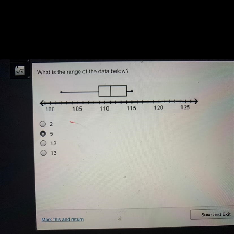 What is the range of the data below A.2 B.5 C.12 D.13-example-1