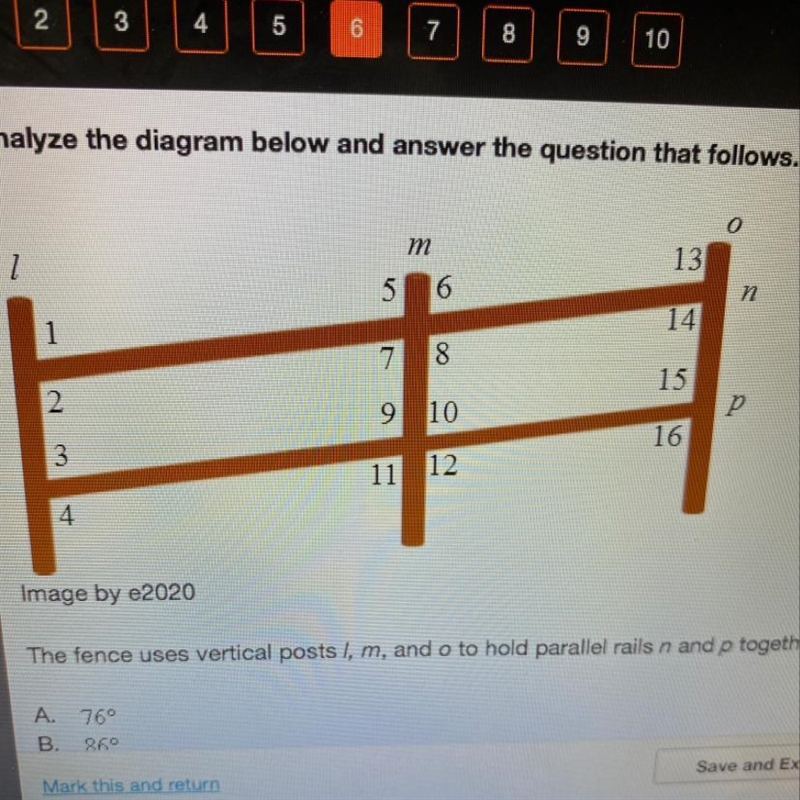 The fence uses vertical posts I, m, and o to hold parallel rails n and p together-example-1