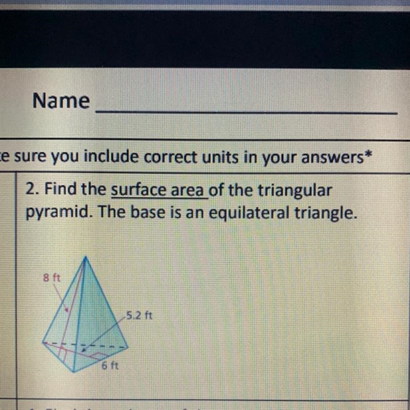 2. Find the surface area of the triangular pyramid. The base is an equilateral triangle-example-1