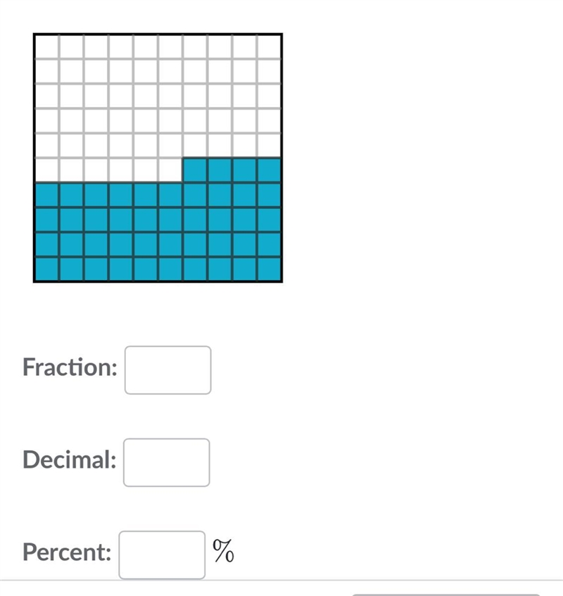 The square below represents one whole. Express the shaded area as a fraction, a decimal-example-1