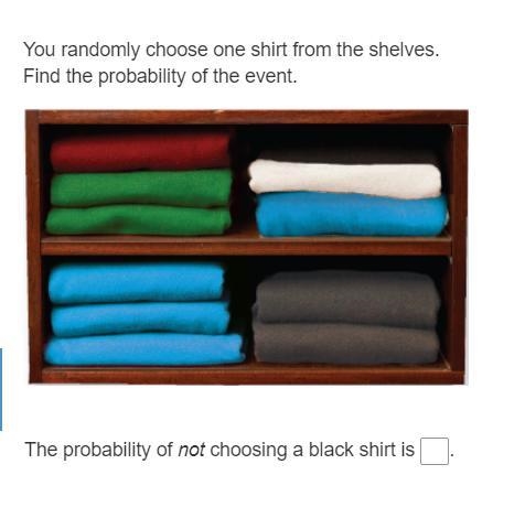 You randomly choose one shirt from the shelves. Find the probability of not choosing-example-1