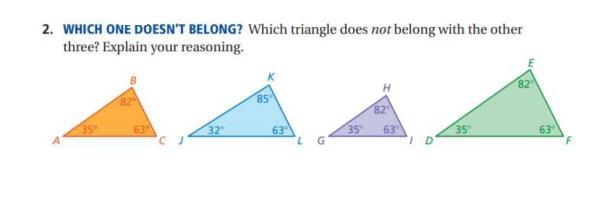 Which triangle dose not belong with the other three. Explain-example-1