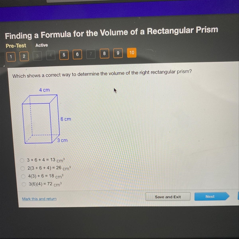 HELP PLEASE! Which shows a correct way to determine the volume of the right rectangular-example-1