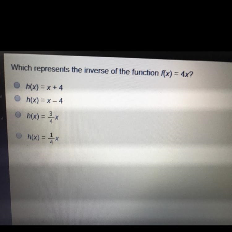 Which represents the inverse of the function f(x)=4x?-example-1