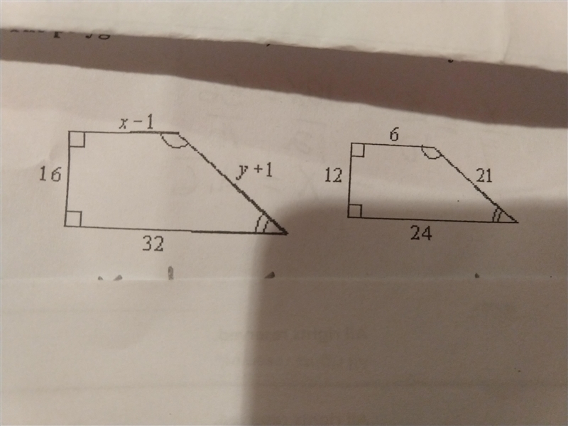 The polygon's are similar. Find the values of x and y.-example-1