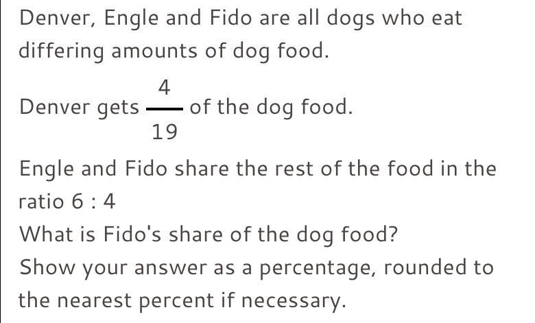 What is Fido’s share of the dog food? Please give answer in percentage-example-1