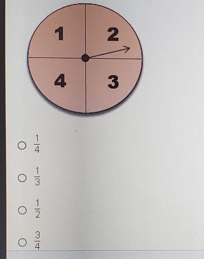 What is the probability of this spinner landing on an odd number? A. ¼ B.⅓ C.½ D.¾​-example-1