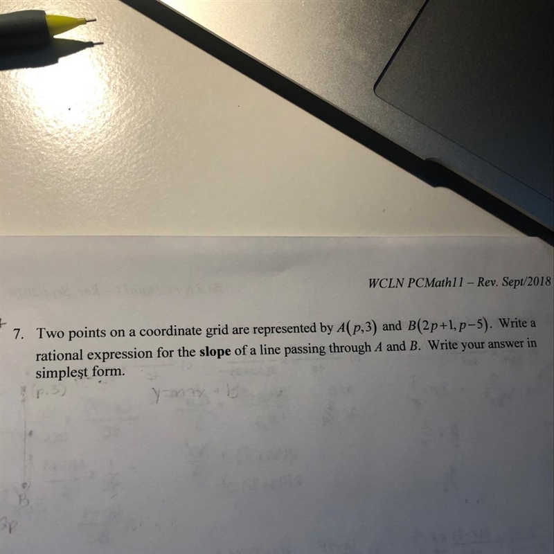 WCLN PCMath1l - Rev. Sept/2018 7. Two points on a coordinate grid are represented-example-1