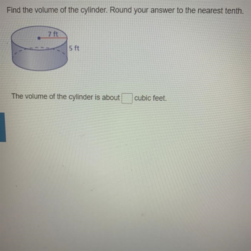 Find the volume of the cylinder. Round your answer to the nearest tenth.-example-1