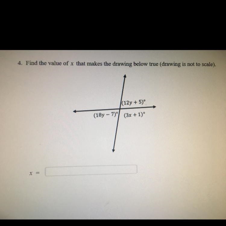 Find the value of X that makes the drawing below true (drawing is not to scale) “ x-example-1