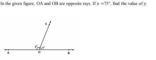 In the given figure, OA and OB are opposite rays. If x =75°, find the value of y. Urgentt-example-1