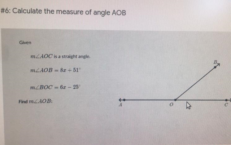 Calculate the measure of angle AOB-example-1