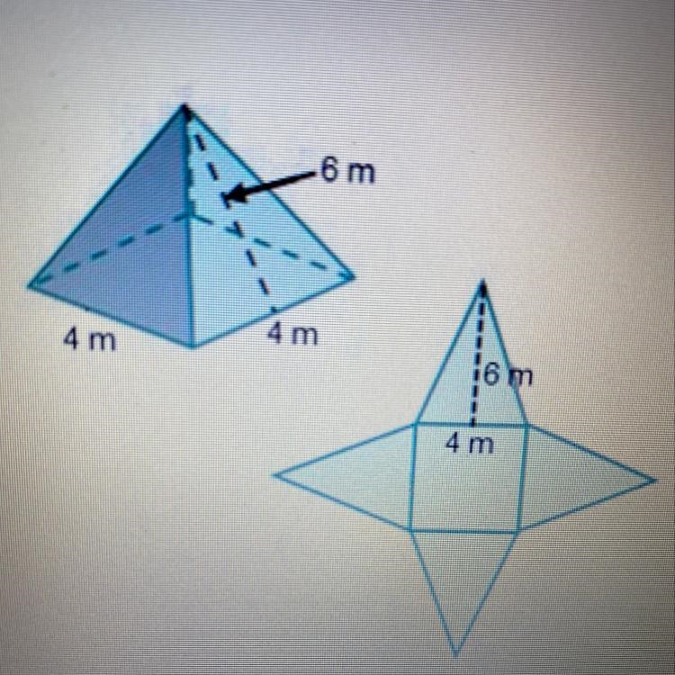 What is the total surface area of the square pyramid? 48square meters 64 square meters-example-1