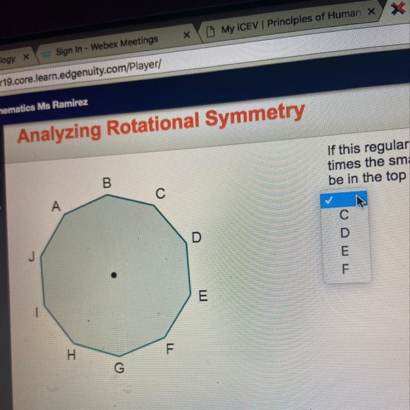 If this regular decagon is rotated counterclockwise by 3 times the smallest angle-example-1