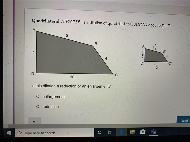 HELP ASAP!!! quadrilateral A’B’C’D’ is a dilation of quadrilateral ABCD about point-example-1