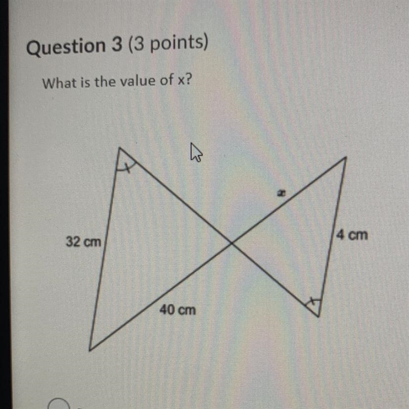 What is the value of x? A. 3cm B. 4cm C. 5cm D. 4.5cm-example-1