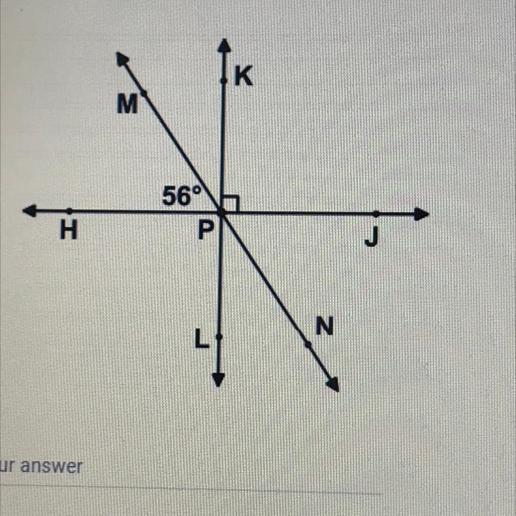 As shown in the diagram, the measure of angle HPM = 56 degrees. Lines KL and HJ are-example-1