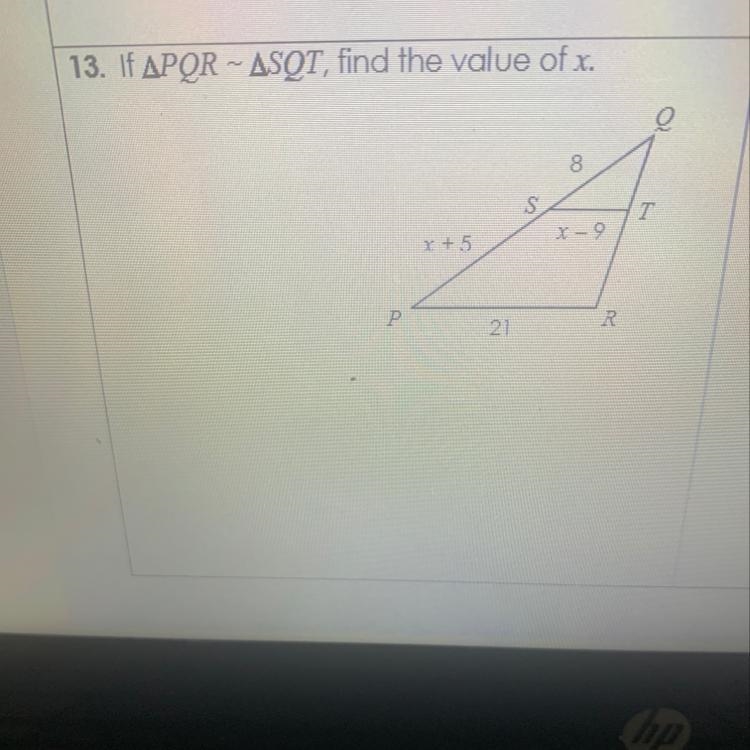 If PQR ~ SQT, find the value of x-example-1