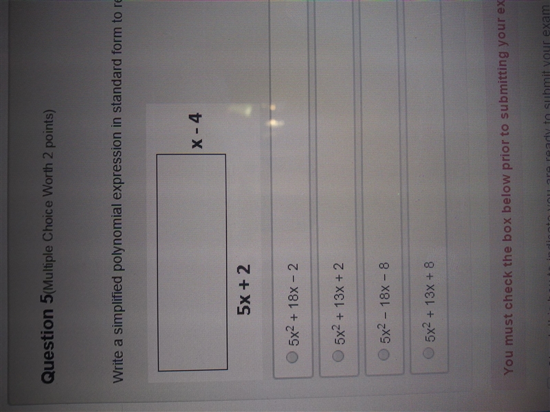 Write a simplified polynomial expression in standard form to represent the area of-example-1