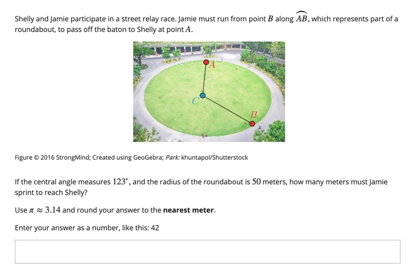 4 Please help. If the central angle measures 123∘, and the radius of the roundabout-example-1