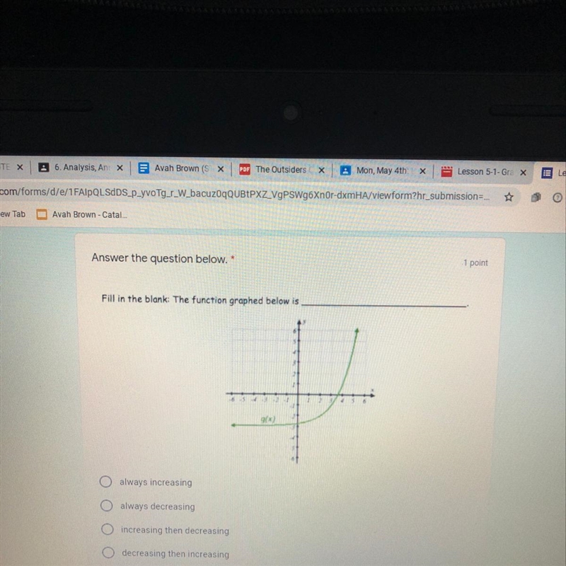 Fill in the blank. The function graphed below is________-example-1