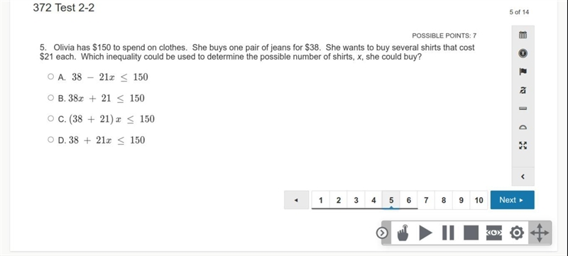 Olivia has $150 to spend on clothes. She buys one pair of jeans for $38. She wants-example-1