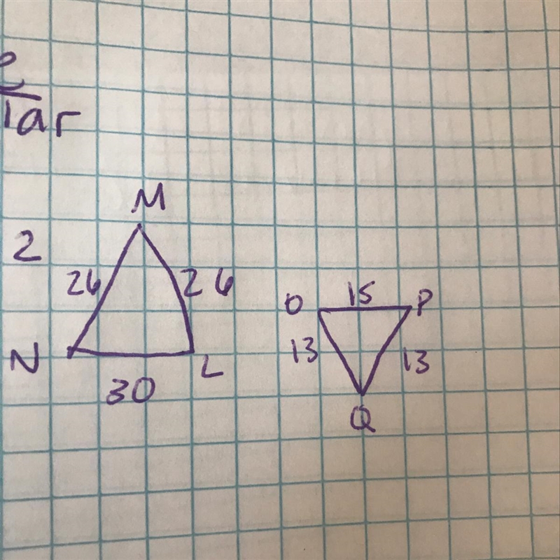 if two triangles are similar, state why they are similar. if not, state that they-example-1