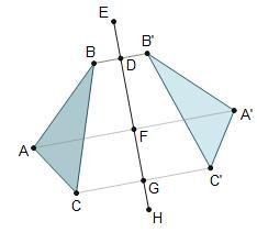 ΔA'B'C' was constructed using ΔABC and line segment EH. 2 triangles are shown. Line-example-1