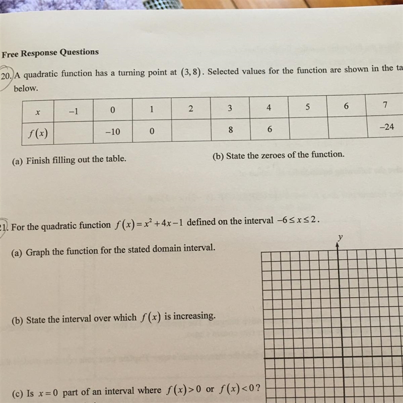 Free Response Questions 20. A quadratic function has a turning point at (3,8). Selected-example-1