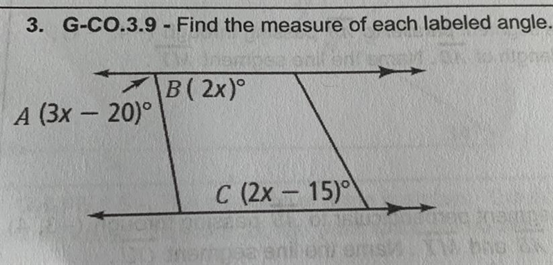 Find the measure of each labeled angle.-example-1