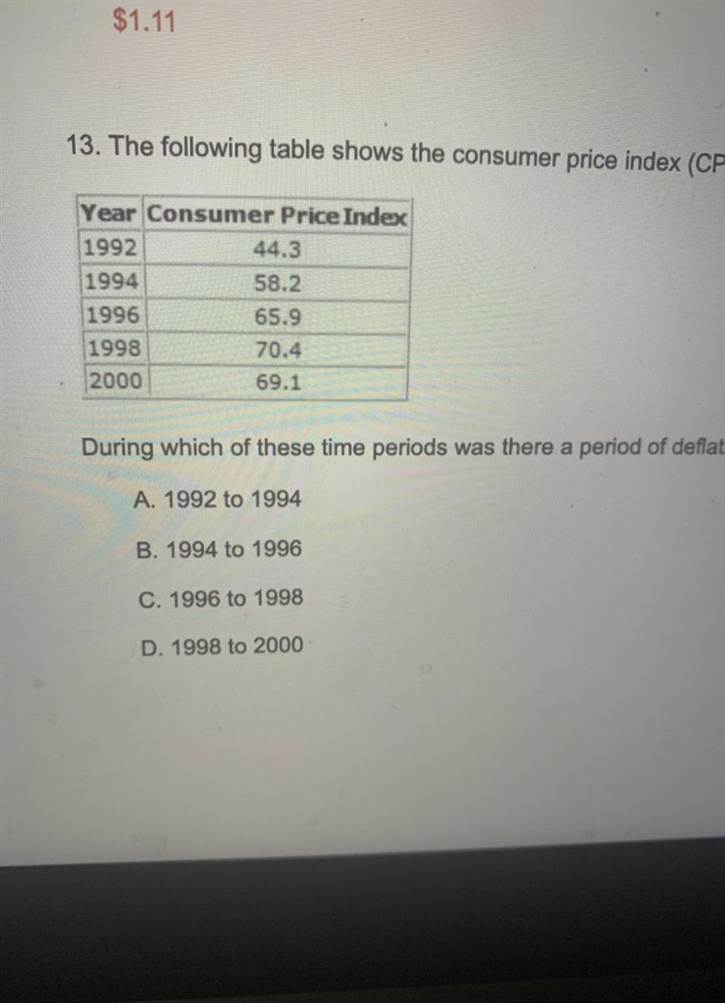 The following table shows the consumer price index(CPI) for a fictional country from-example-1